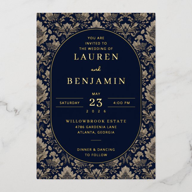 Invitation En Aluminium Midnight Baroque Wedding (Recto)