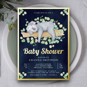 Invitation En Aluminium Mignon Adorable Koala Endormi Bleu Marine Baby Sho