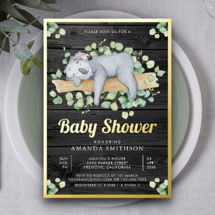 Invitation En Aluminium Mignon Adorable Koala Endormi Bois Baby Shower Or
