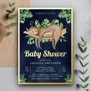 Invitation En Aluminium Mignon Adorable Paresseux Endormi Bleu Marine Baby