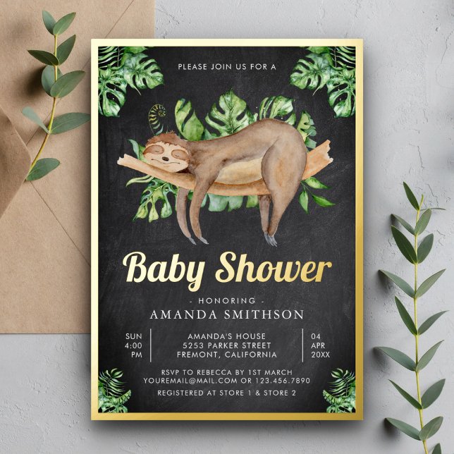 Invitation En Aluminium Mignon Paresseux Endormi Tableau Noir Baby Shower  (Créateur téléchargé)