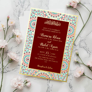 Invitation En Aluminium Mihrab Musulman Mariage Élégant Damas Orné
