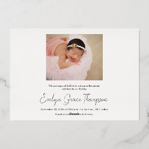 Invitation En Aluminium Mini Baby Girl Nom Script Photo Birth or