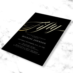 Invitation En Aluminium Mini moderne Cinquante Black Gold 50e anniversaire