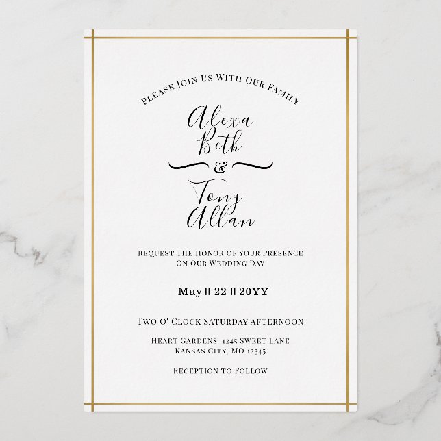 Invitation En Aluminium MInimal Classic Custom Gold Foil (Recto)