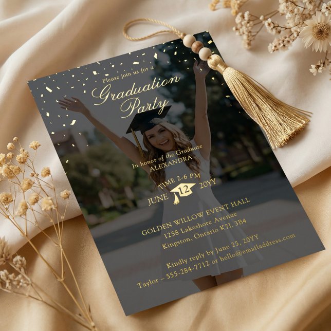 Invitation En Aluminium Minimal Confetti Bold Graduation Year Photo Party (Minimal Confetti Bold Graduation Year Photo Party Foil Invitation)