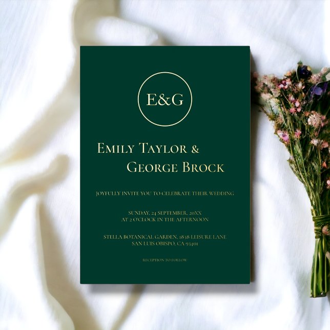 Invitation En Aluminium Minimal Emerald Green Typographie Mariage Or (Créateur téléchargé)