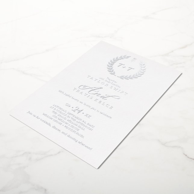 Invitation En Aluminium Minimal Feuille | Mariage Monogramme Feuille d'Or  (Rotation)