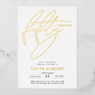 Invitation En Aluminium Minimal Fifty et Merveilleux 50 Anniversaire Or