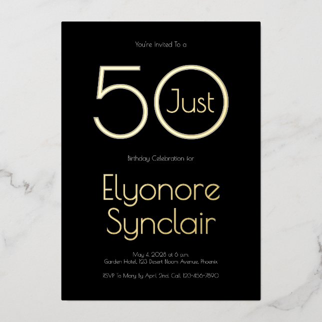 Invitation En Aluminium Minimal Just Fifty 50th Birthday Party (Recto)