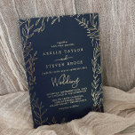Invitation En Aluminium Minimal Leaf | Gold Foil Navy Blue Frame Wedding<br><div class="desc">This minimal leaf gold foil navy blue frame wedding invitation card is perfect for an elegant wedding. The design features a simple greenery silhouette with classic minimalist style.</div>