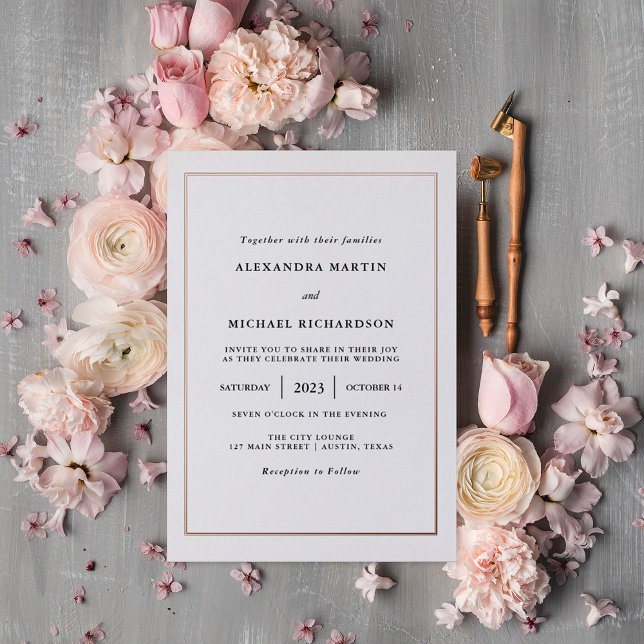 Invitation En Aluminium Minimal moderne | Mariage frontalier Rose Gold Foi (Créateur téléchargé)