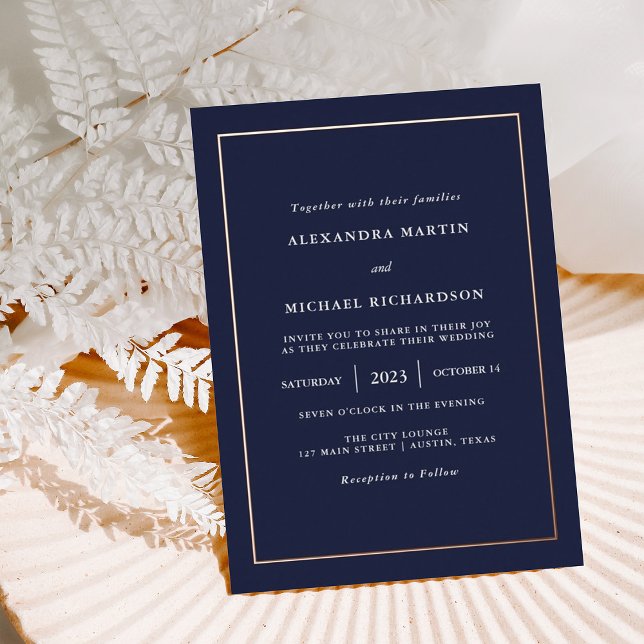 Invitation En Aluminium Minimal moderne | Mariage frontalier Rose Gold Foi (Créateur téléchargé)