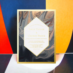 Invitation En Aluminium Minimal Noir Terracotta Abstrait Art Mariage Or