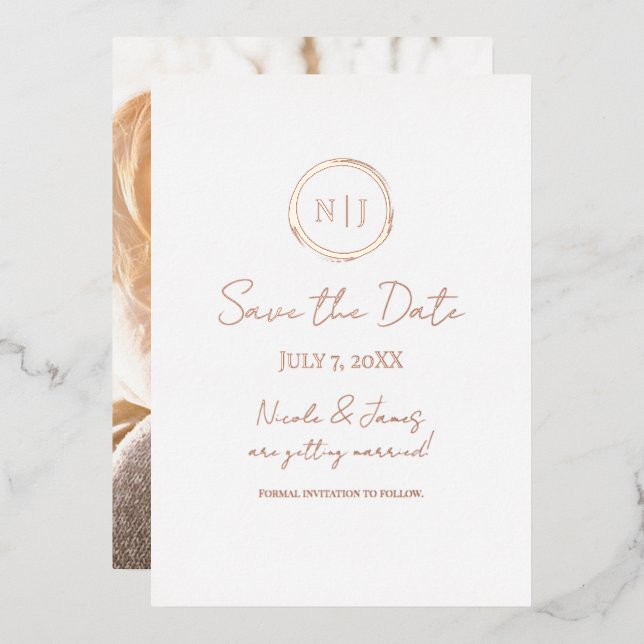 Invitation En Aluminium Minimal Rose Gold Glam moderne Enregistrer la phot (Recto/Verso)