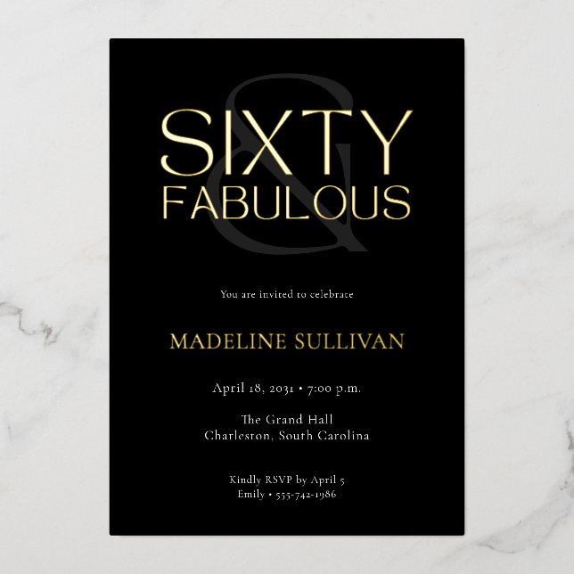 Invitation En Aluminium Minimal Sixty and Fabulous 60th Birthday Party (Recto)