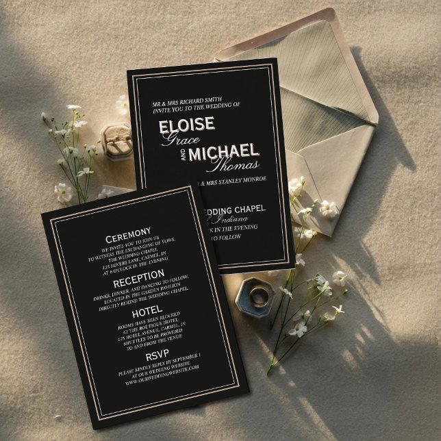 Invitation En Aluminium Minimalist Black Tie Formal Wedding (Invite guests to your formal affair with this Minimalist Black Tie Formal Wedding Foil Invitation! )