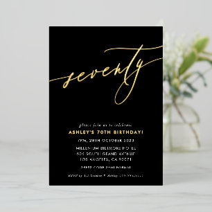 Invitation En Aluminium MINIMALIST Calligraphie chic 70e anniversaire or F