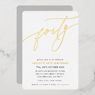 Invitation En Aluminium MINIMALIST Calligraphie chic or 40e anniversaire