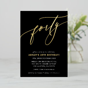 Invitation En Aluminium MINIMALIST Calligraphie chic or 40e anniversaire F