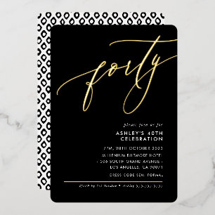 Invitation En Aluminium MINIMALIST Calligraphie élégante 40ème fête noir