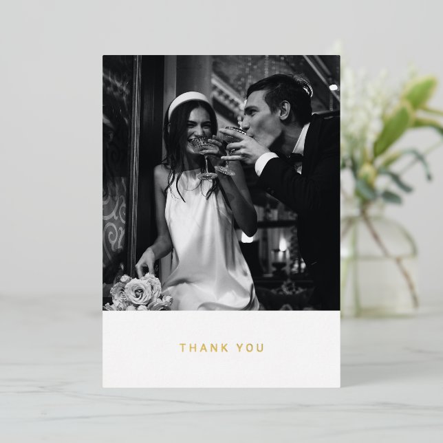 Invitation En Aluminium Minimalist Custom Message Photo Wedding Thank You  (Debout devant)