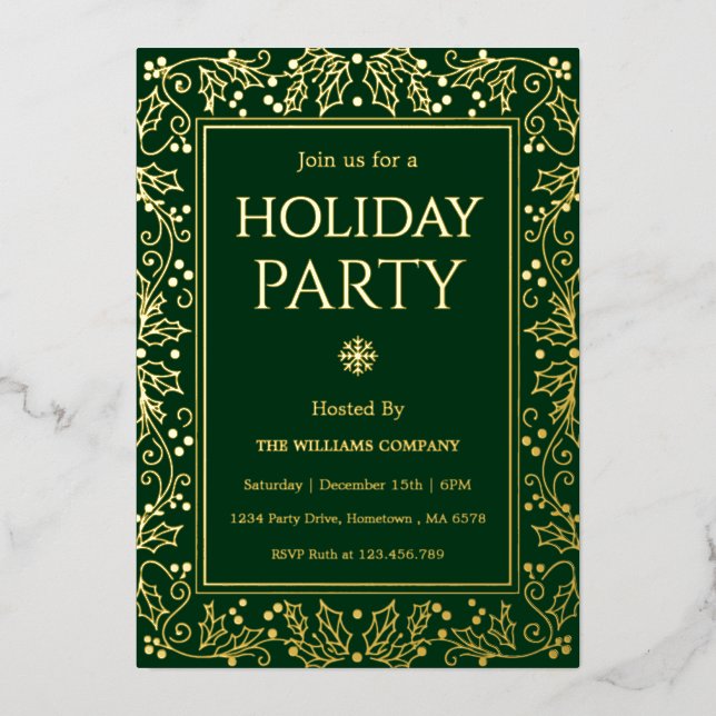 Invitation En Aluminium Minimalist Green & Gold Holiday Gathering (Recto)