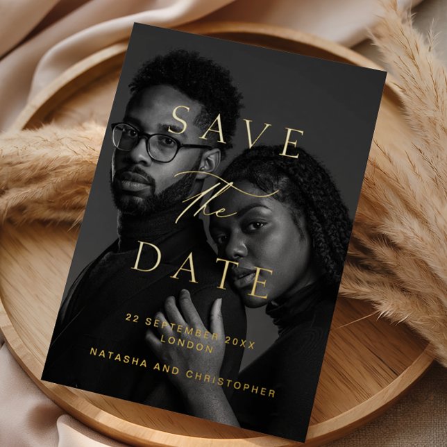 Invitation En Aluminium Minimalist Photo Overlay Wedding Save the Date (Créateur téléchargé)