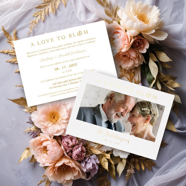 Invitation En Aluminium Minimalist Romantic Wedding Photo Anniversary Gold (Minimalist Romantic Wedding Photo Anniversary in Golden Metallic Foil Invitations Cards. )