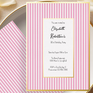 Invitation En Aluminium Minimaliste Bandes Roses Or 92e Anniversaire