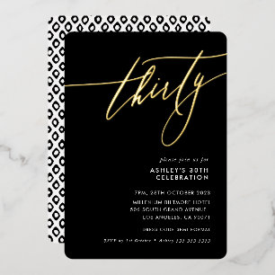 Invitation En Aluminium MINIMALISTE Calligraphie élégante fête 30 ans noir