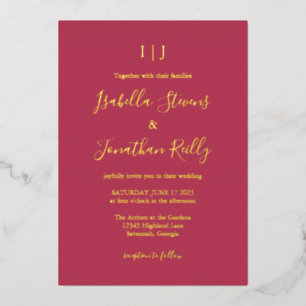 Invitation En Aluminium Minimaliste classique Magenta Rouge Mariage Or Pou