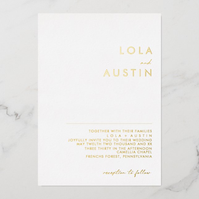 Invitation En Aluminium Minimaliste moderne | Gold Mariage Real (Recto)