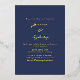Invitation En Aluminium Minimaliste Moderne Mariage Bleu Nuit Écriture Or