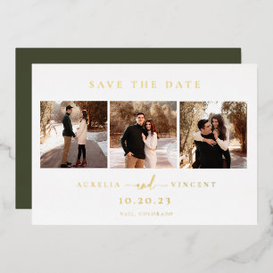 Invitation En Aluminium Minimaliste Olive Green Photo Enregistrer la date