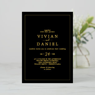 Invitation En Aluminium Minimaliste Or Feuille Mariage Casual Noir