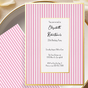 Invitation En Aluminium Minimaliste Rayures Rose Or 20e Anniversaire 