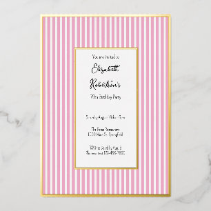 Invitation En Aluminium Minimaliste Rayures Roses Or 79e Anniversaire