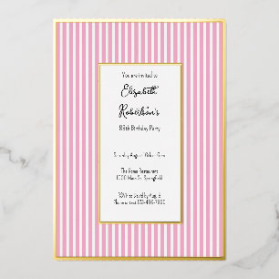 Invitation En Aluminium Minimaliste Rayures Roses Or 88e Anniversaire