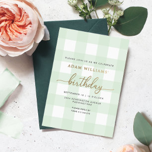 Invitation En Aluminium Mint Green En vichy Anniversaire Gold Foil Invitat
