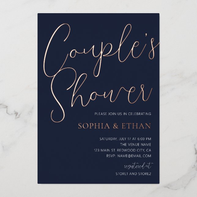 Invitation En Aluminium Minuscule Écriture Chic Marine Couples Bleus Douch (Recto)