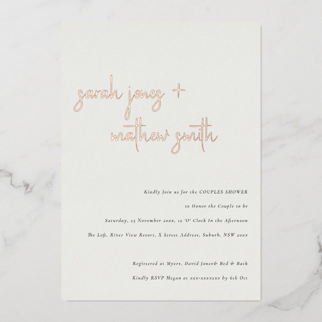 Invitation En Aluminium Minuscule Noir Blanc Script Couples Douche (Recto)