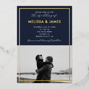 Invitation En Aluminium Minuscule photo de script moderne bleu marine