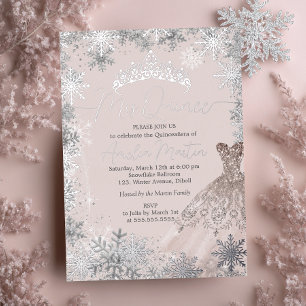 Invitation En Aluminium Mis Quince Blush Winter Snowflake Quinceanera