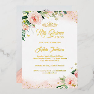 Invitation En Aluminium Mis Quince Pink Floral Photo Quinceanera Anniversa