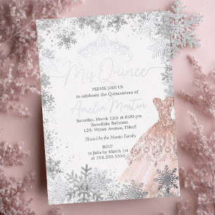 Invitation En Aluminium Mis Quince Winter Flèche de neige Blush Quinceaner