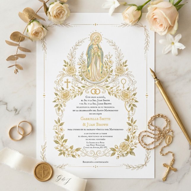 Invitation En Aluminium Misa de Velació Catholic Virgin Mary Nuptial Mass  (Créateur téléchargé)