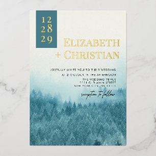 Invitation En Aluminium Misty Forest Mountain Blue Watercolor Mariage