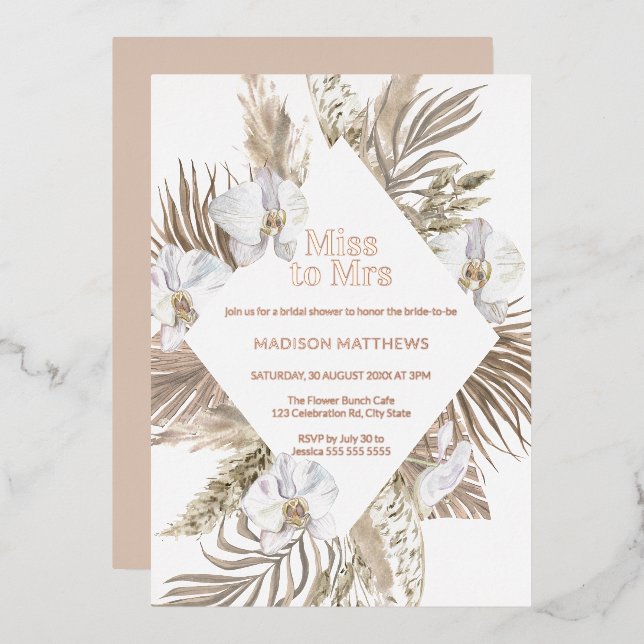 Invitation En Aluminium Mlle à Mme Boho Floral Fête des mariées Rose Gold  (Recto/Verso)