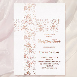 Invitation En Aluminium modèle d'anges en or rose Confirmation